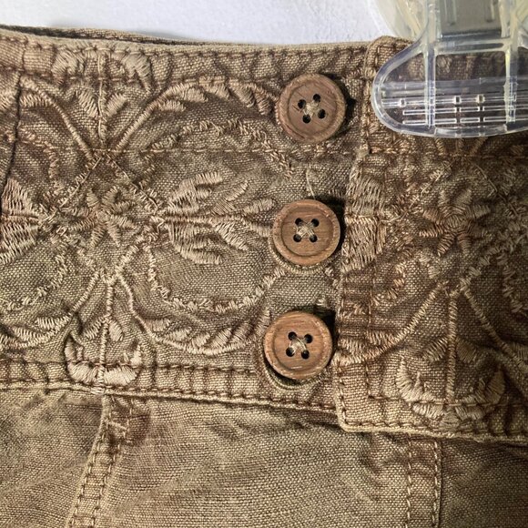 Womens Sundance Linen Blend Embroidered Boho Cargo Pants 12 Green - Picture 5 of 9